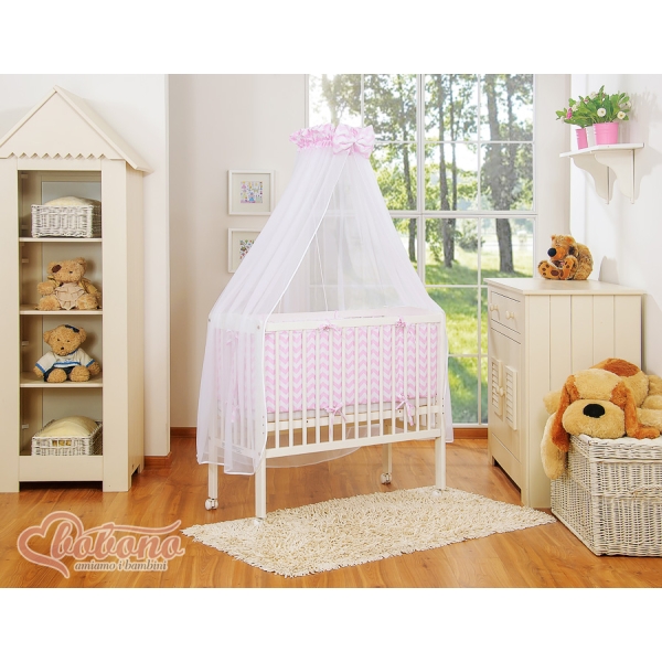 Lit Cododo avec Ciel Matelas et Linge Complet Rose Chevron