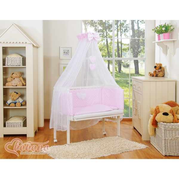 Lit de Cododo avec Linge Complet Rose à Pois Cœurs