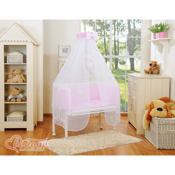 Lit de Cododo avec Linge Complet Rose à Pois Cœurs