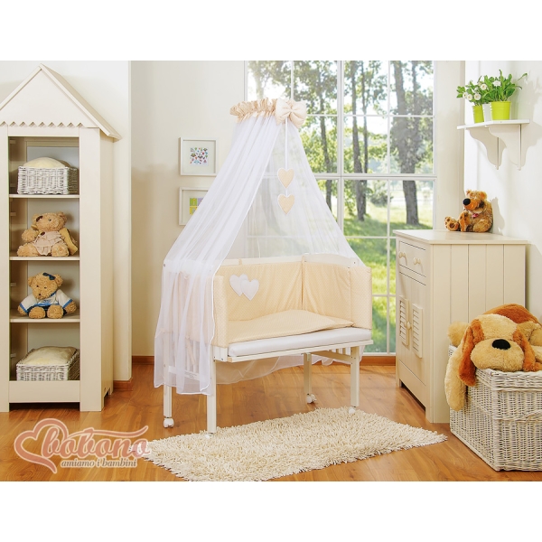 Lit de Cododo avec Matelas et Ensemble de Linge de Lit Beige à Pois Cœurs