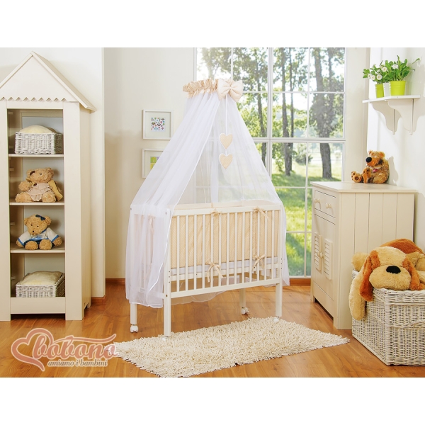 Lit de Cododo avec Matelas et Ensemble de Linge de Lit Beige à Pois Cœurs