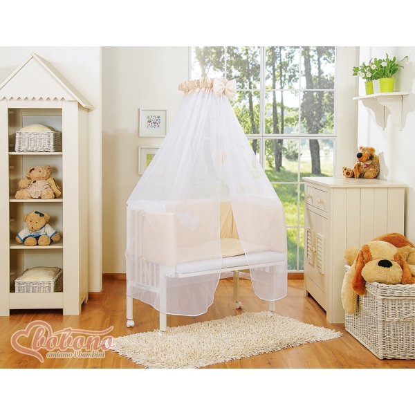 Lit de Cododo avec Matelas et Ensemble de Linge de Lit Beige à Pois Cœurs
