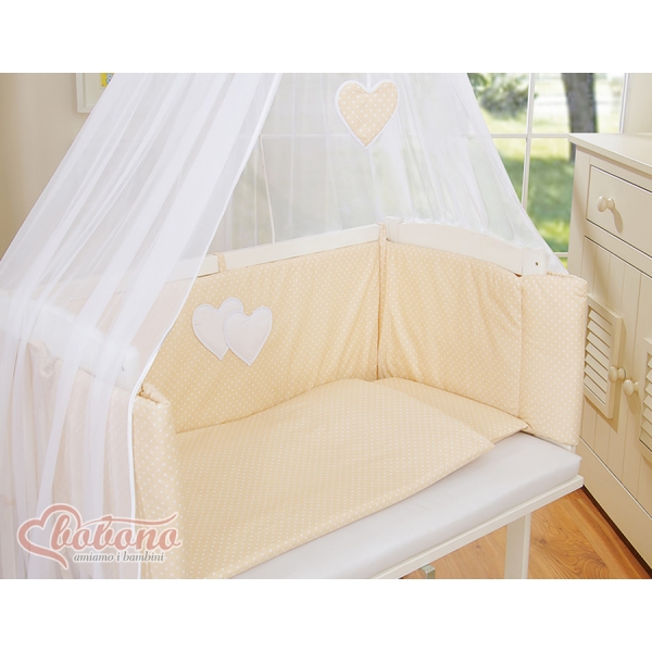 Lit de Cododo avec Matelas et Ensemble de Linge de Lit Beige à Pois Cœurs