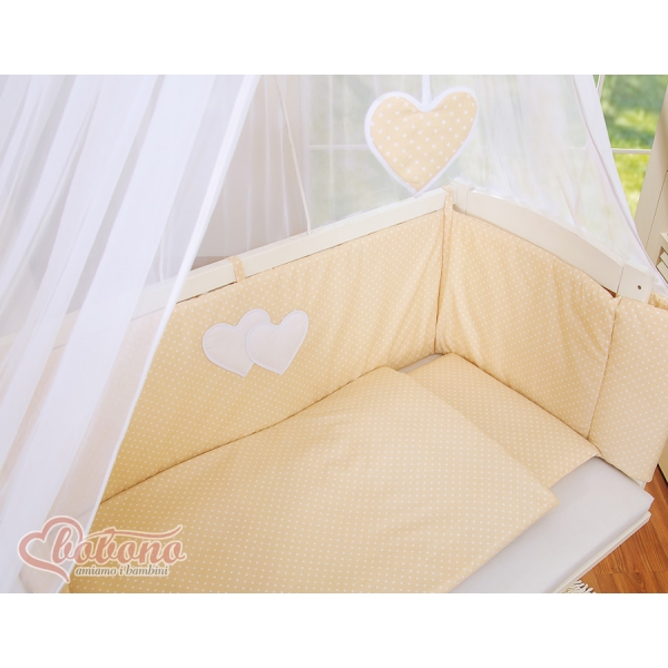 Lit de Cododo avec Matelas et Ensemble de Linge de Lit Beige à Pois Cœurs