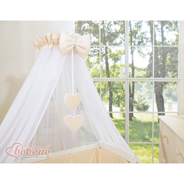 Lit de Cododo avec Matelas et Ensemble de Linge de Lit Beige à Pois Cœurs