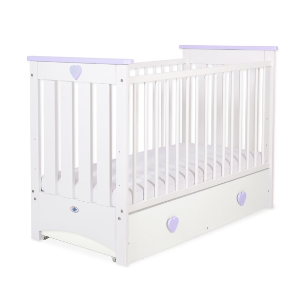 Lit pour Bébé a Barreaux 60x120 cm avec Tiroir Lorenzo Maxi Blanc Lila