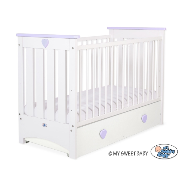 Lit pour Bébé a Barreaux 60x120 cm avec Tiroir Lorenzo Maxi Blanc Lila
