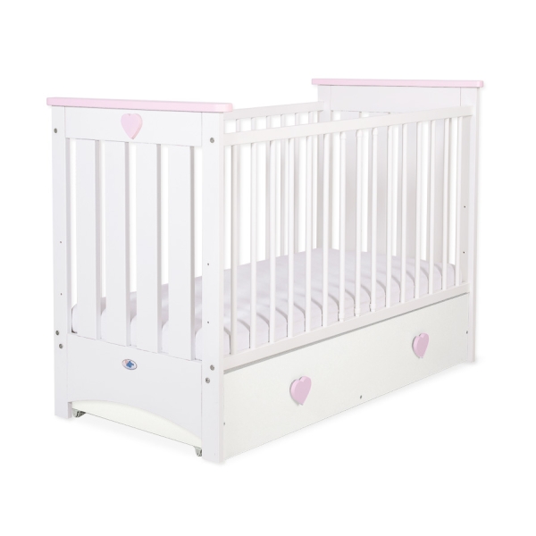 Lit pour Bébé a Barreaux 60x120 cm avec Tiroir Lorenzo Maxi Rose Blanc