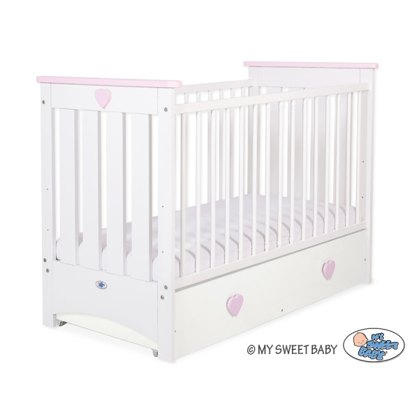 Lit pour Bébé a Barreaux 60x120 cm avec Tiroir Lorenzo Maxi Rose Blanc