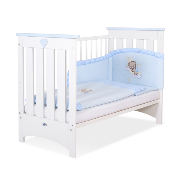 Lit pour Bébé a Barreaux 60x120 cm Lorenzo Blanc Bleu