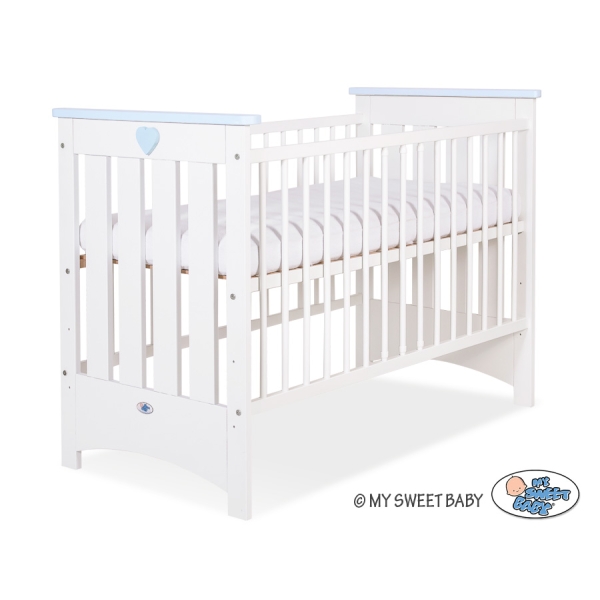 Lit pour Bébé a Barreaux 60x120 cm Lorenzo Blanc Bleu