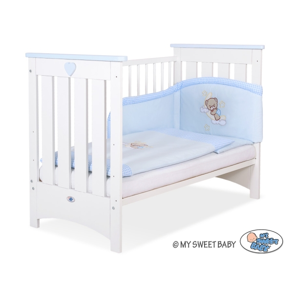 Lit pour Bébé a Barreaux 60x120 cm Lorenzo Blanc Bleu