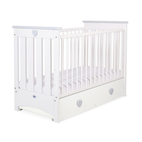 Lit pour Bébé a Barreaux avec Tiroir 120x60 cm Lorenzo Maxi Blanc Gris