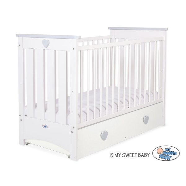 Lit pour Bébé a Barreaux avec Tiroir 120x60 cm Lorenzo Maxi Blanc Gris