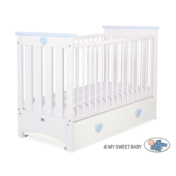 Lit pour Bébé avec Tiroir 120x60 cm Lorenzo Maxi Blanc Bleu