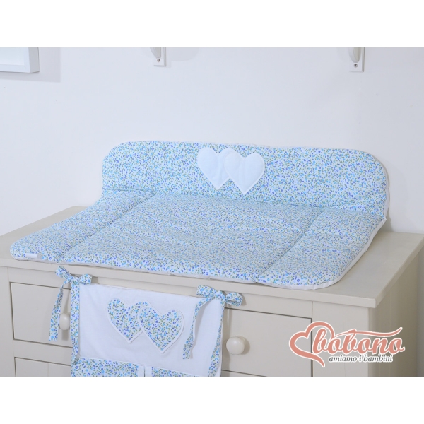 Matelas à Langer Bébé Bleu Fleurs Cœurs
