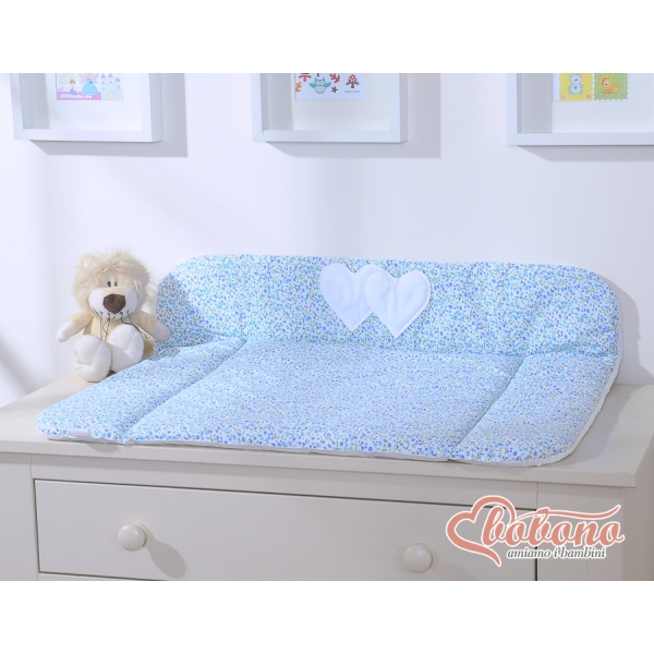 Matelas à Langer Bébé Bleu Fleurs Cœurs