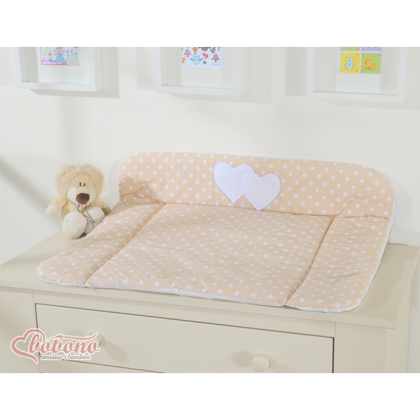 Matelas à Langer en Coton Beige à Pois Cœurs