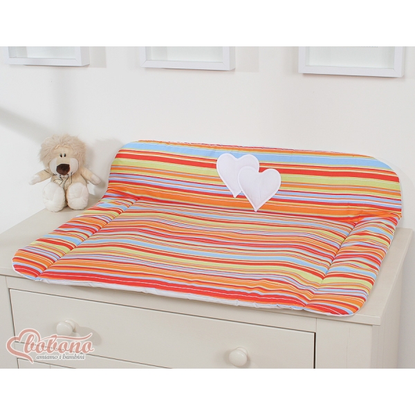 Matelas à Langer en Coton Orange Rayures Cœurs