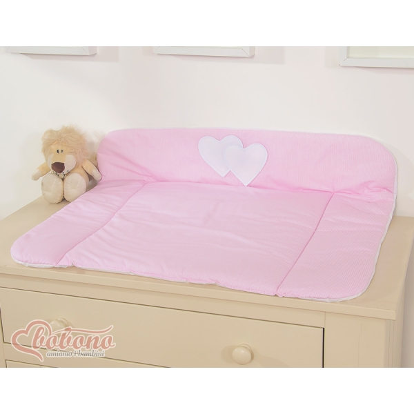 Matelas à Langer en Coton Rose Rayures Cœurs