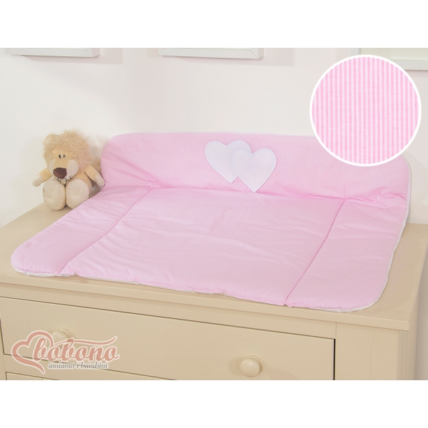 Matelas à Langer en Coton Rose Rayures Cœurs