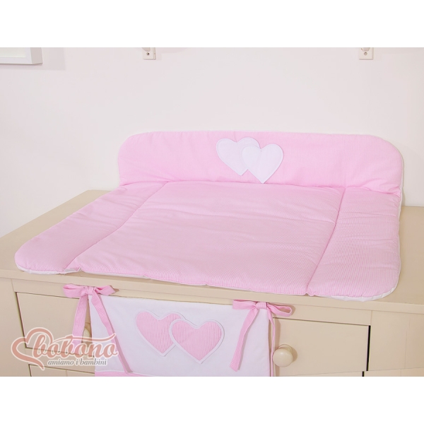 Matelas à Langer en Coton Rose Rayures Cœurs