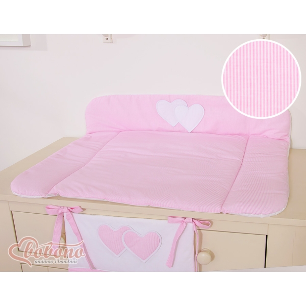 Matelas à Langer en Coton Rose Rayures Cœurs