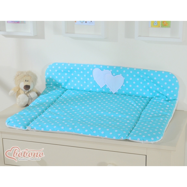Matelas à Langer en Coton Turquoise à Pois Cœurs