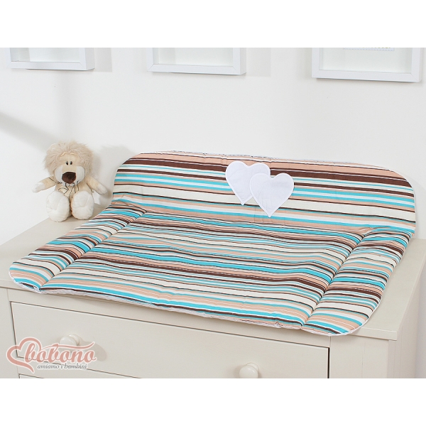 Matelas à Langer Moelleux Grand Format Brun Rayures Cœurs