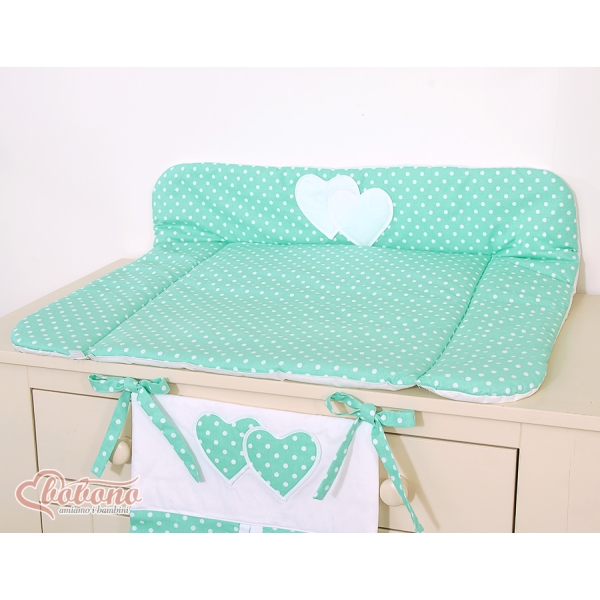 Matelas à Langer Moelleux Grand Format Menthe à Pois Cœurs