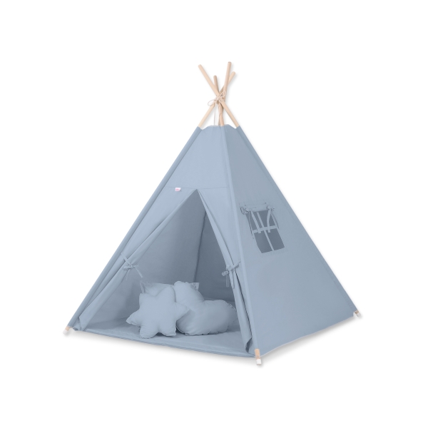 Méga Lot: Tente de Tipi + Tapis de Jeu + Oreillers + Plumes Bleu Pastel