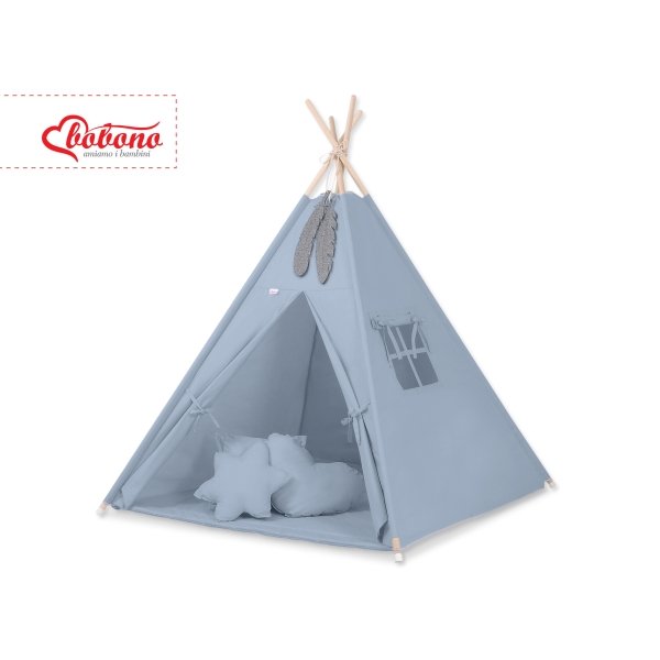 Méga Lot: Tente de Tipi + Tapis de Jeu + Oreillers + Plumes Bleu Pastel
