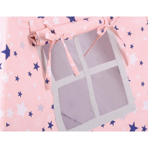 Méga Lot: Tente de Tipi + Tapis de Jeu + Oreillers + Plumes Bleu Rose Gris étoiles