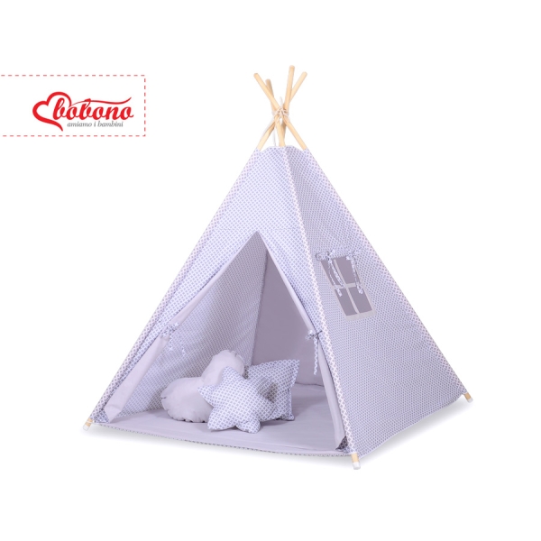 Méga Lot: Tente de Tipi + Tapis de Jeu + Oreillers + Plumes Gris