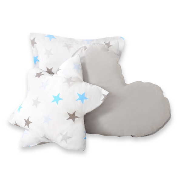 Méga Lot: Tente de Tipi + Tapis de Jeu + Oreillers + Plumes Gris Bleu étoiles