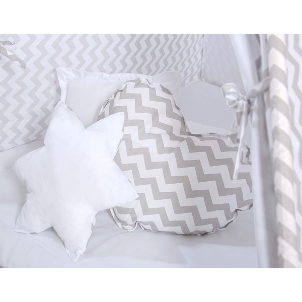 Méga Lot: Tente de Tipi + Tapis de Jeu + Oreillers + Plumes Gris Chevron