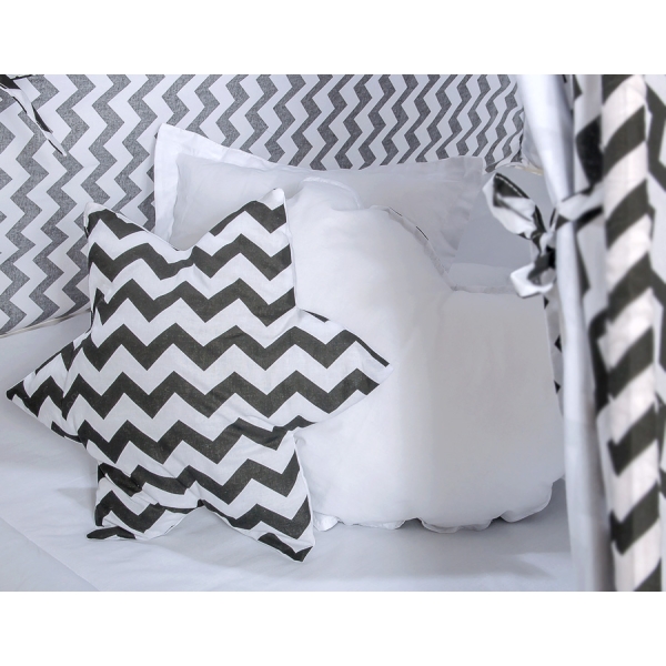 Méga Lot: Tente de Tipi + Tapis de Jeu + Oreillers + Plumes Noir Chevron