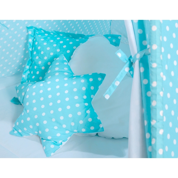 Méga Lot: Tente de Tipi + Tapis de Jeu + Oreillers + Plumes Turquoise à Pois