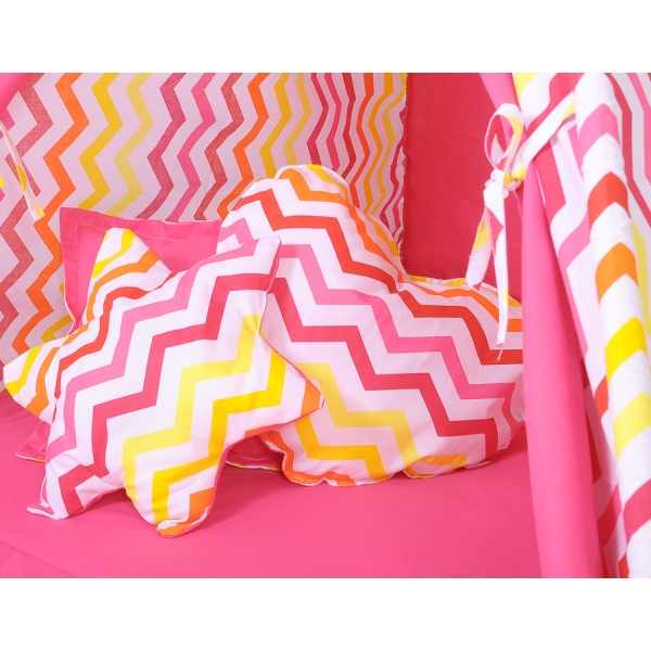 Méga Lot: Tipi pour Enfant avec Tapis de Jeu et Oreillers Jaune Rouge Chevron