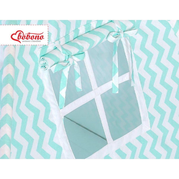 Méga Lot: Tipi pour Enfant avec Tapis de Jeu et Oreillers Menthe Chevron