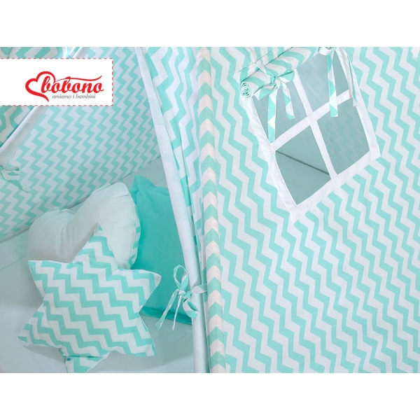 Méga Lot: Tipi pour Enfant avec Tapis de Jeu et Oreillers Menthe Chevron