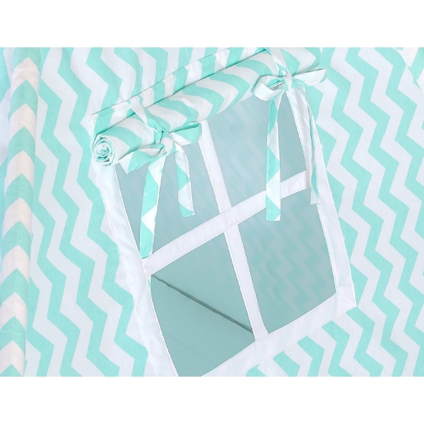 Méga Lot: Tipi pour Enfant avec Tapis de Jeu et Oreillers Menthe Chevron