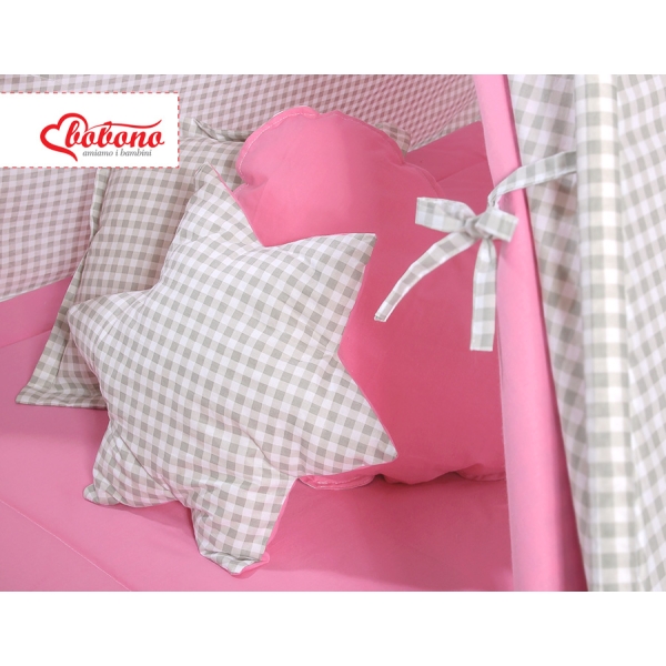 Méga Lot: Tipi pour Enfant avec Tapis de Jeu et Oreillers Rose Gris à Carreaux