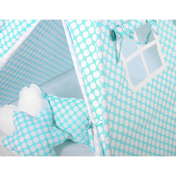 Méga Lot: Tipi pour Enfant avec Tapis de Jeu et Oreillers Turquoise