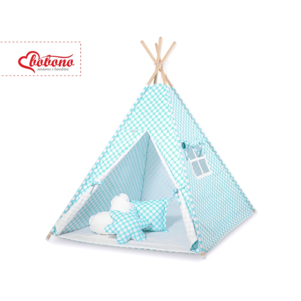 Méga Lot: Tipi pour Enfant avec Tapis de Jeu et Oreillers Turquoise