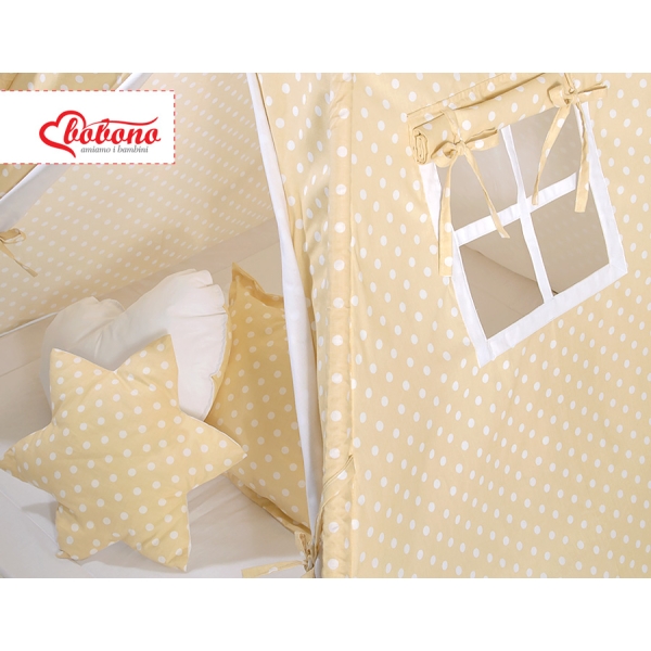 Méga Set: Tipi avec Tapis de Sol et Oreillers Beige à Pois
