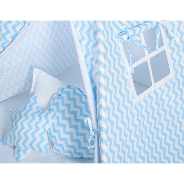 Méga Set: Tipi avec Tapis de Sol et Oreillers Bleu Chevron