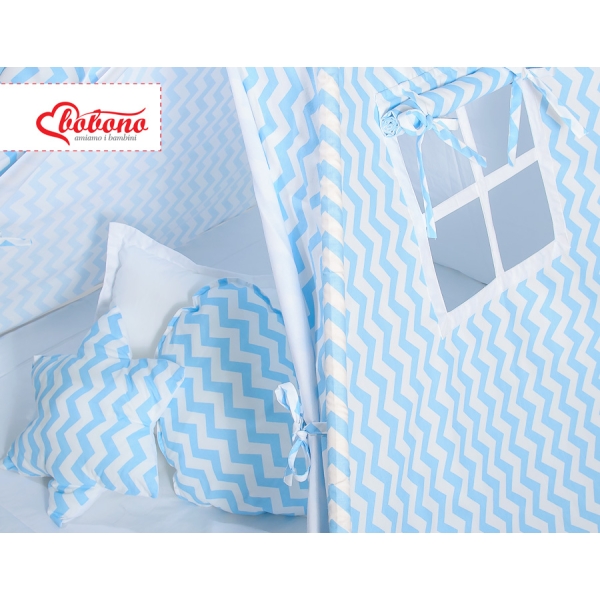 Méga Set: Tipi avec Tapis de Sol et Oreillers Bleu Chevron