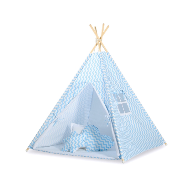 Méga Set: Tipi avec Tapis de Sol et Oreillers Bleu Chevron