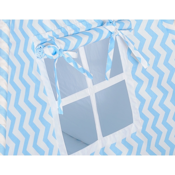 Méga Set: Tipi avec Tapis de Sol et Oreillers Bleu Chevron